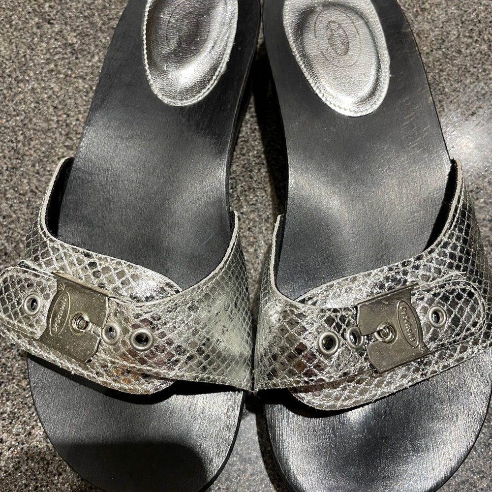 Vintage Dr. Scholl's Metallic Slide Sandals Size 5